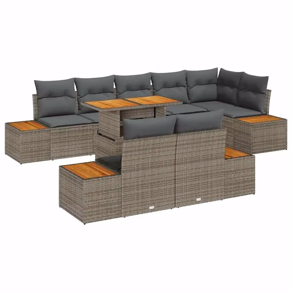 Set Divano da Giardino a Forma a U vidaXL in Rattan Grigio con 9 Pezzi e Tavolino da Esterno – 2