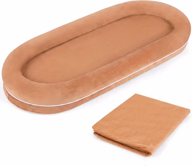 Grande cuccia condivisa per cani e persone in velluto marrone con base antiscivolo e fodera rimovibile