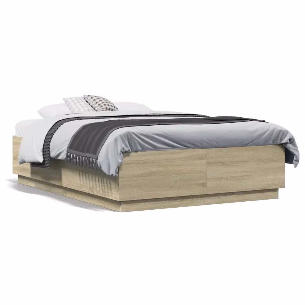 Letto Giroletto vidaXL in Legno Rovere Sonoma, Colore Marrone e Beige, L: 138 cm, P: 193 cm, H: 30 cm – 2