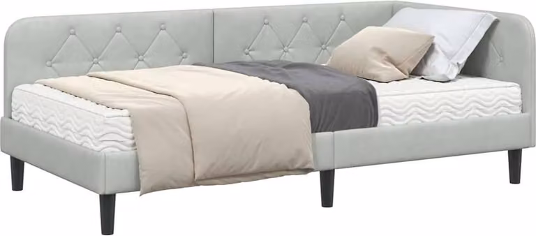Cornice del letto ad angolo Grigio chiaro 90 x 200 cm Velluto