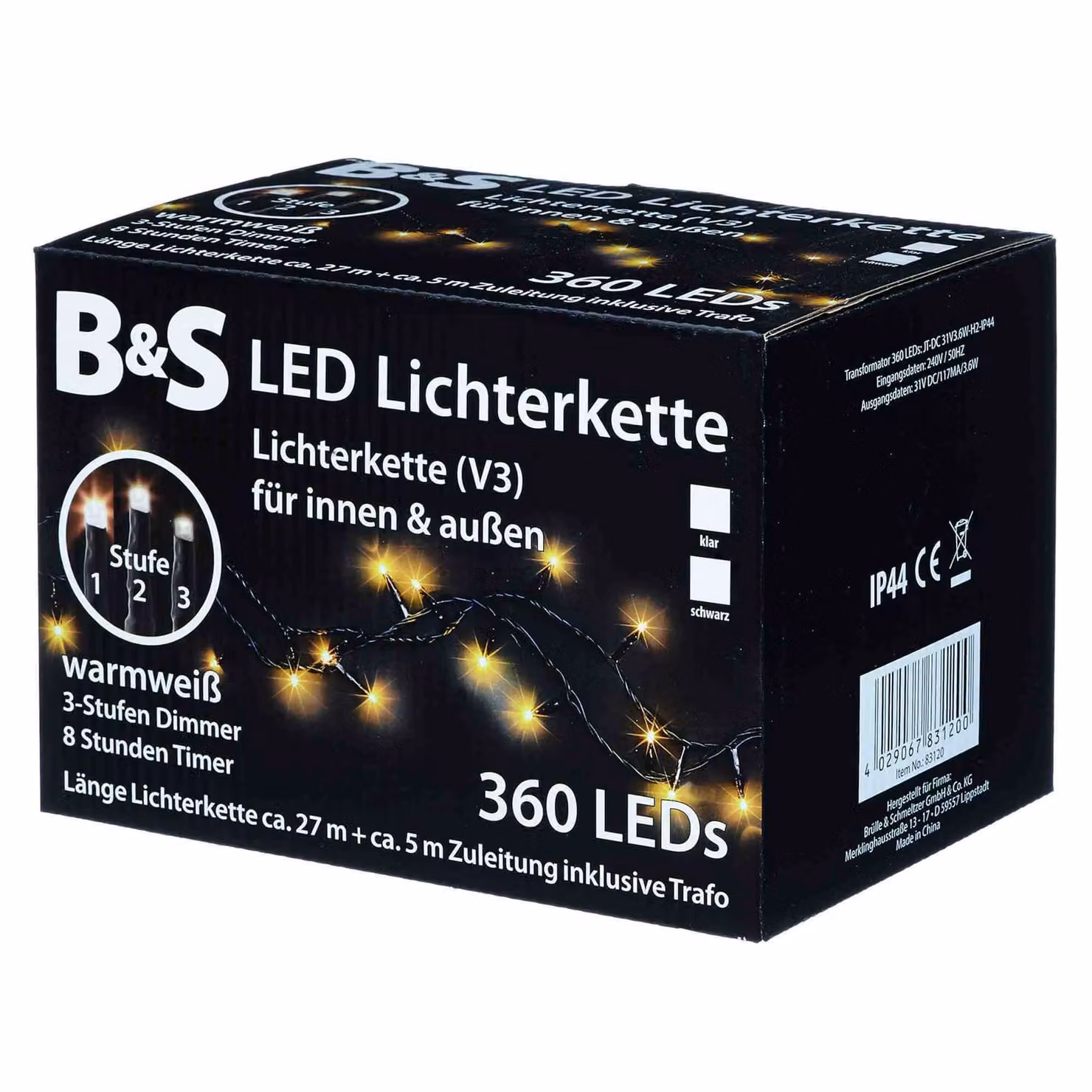 Luci di fata 360 LED per interni ed esterni 8 ore luci di fata bianco caldo