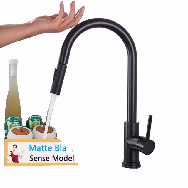 Rubinetto da cucina, Funzione spray estraibile, Design contemporaneo, Sensore nero opaco