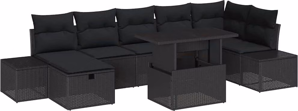 Set Divano da Giardino 8 pcs Nero polyrattan