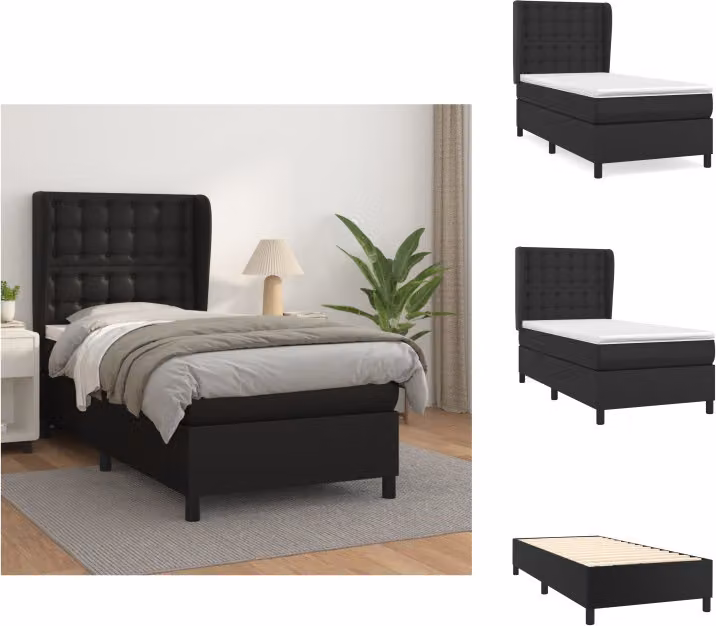 vidaXL Letto a molle con materasso nero 90x190 cm in Pelle finta - Letti e strutture letto