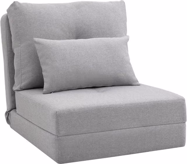 Poltrona Letto 3 in 1 Convertibile in Chaise Longue e Divano da Terra Giordanoshop Grigio con Tessuto Effetto Lino e Struttura in Metallo