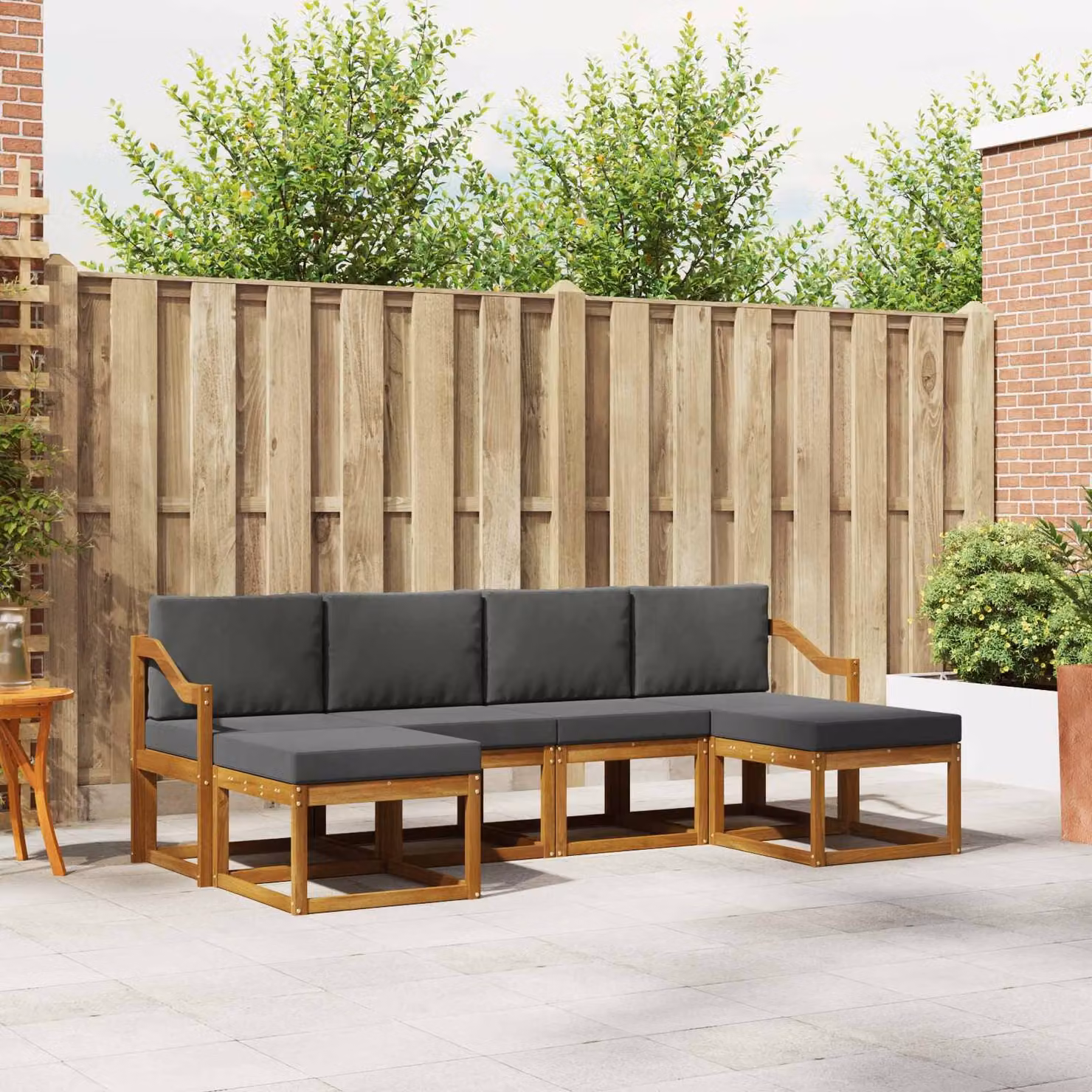 Set di divani da esterno vidaXL a forma di L in legno di acacia con cuscini, 6 pezzi, Beige e Antracite