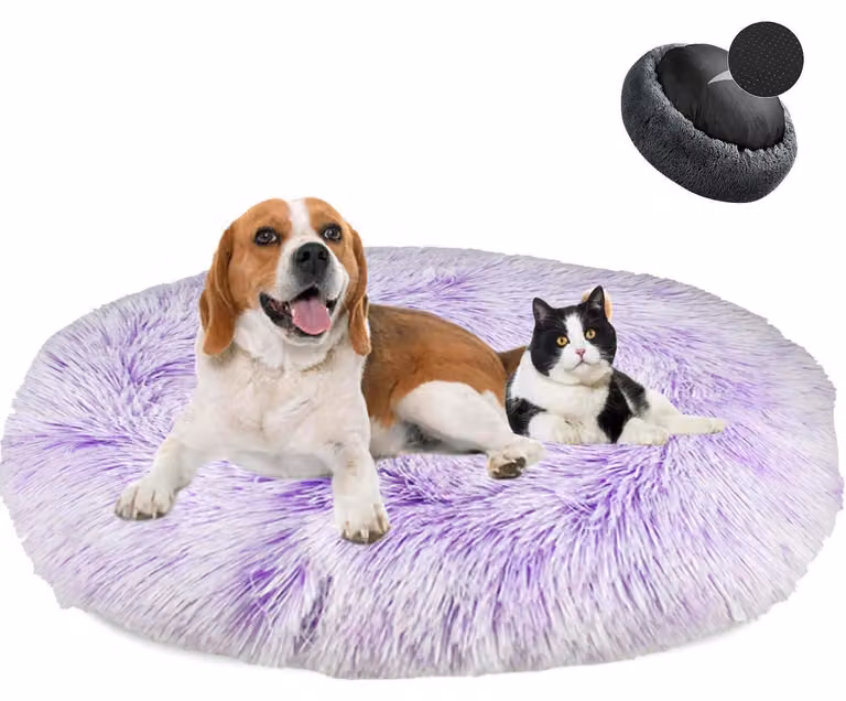 Cuccia per cani a forma di ciambella, in peluche, lavabile, morbida, diametro 100 cm, colore viola sfumato