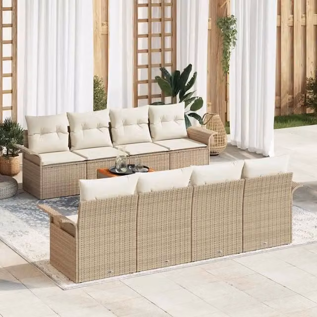 Set Divano da Giardino 9 pz Beige polyrattan 3347302