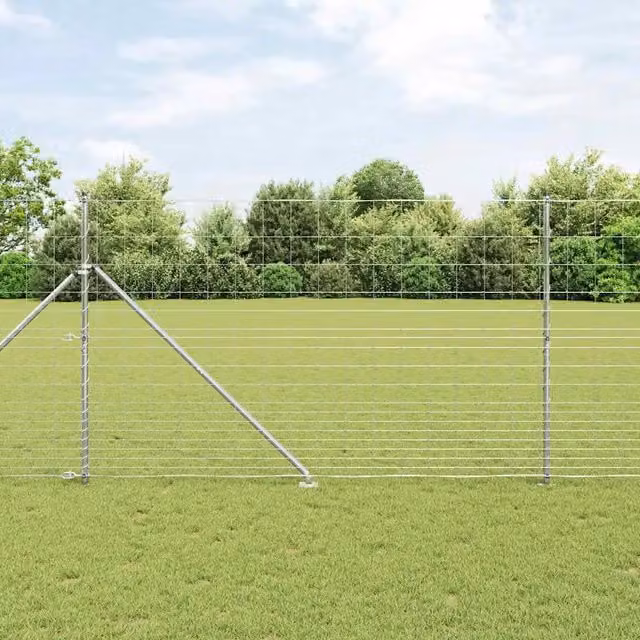 Recinzione in rete saldata con punte vidaXL in acciaio zincato argento, L: 25 m, H: 1,5 m – 1