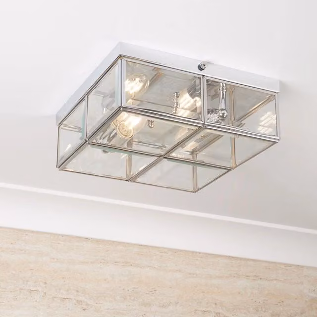 Plafoniera da soffitto SEARCHLIGHT Pisa in acciaio cromato e vetro trasparente con 2 luci E14