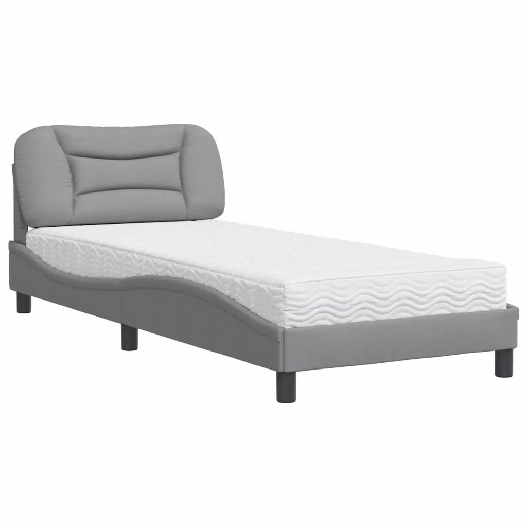 Letto con Materasso Hvar Grigio Chiaro 90x190 cm in Tessuto