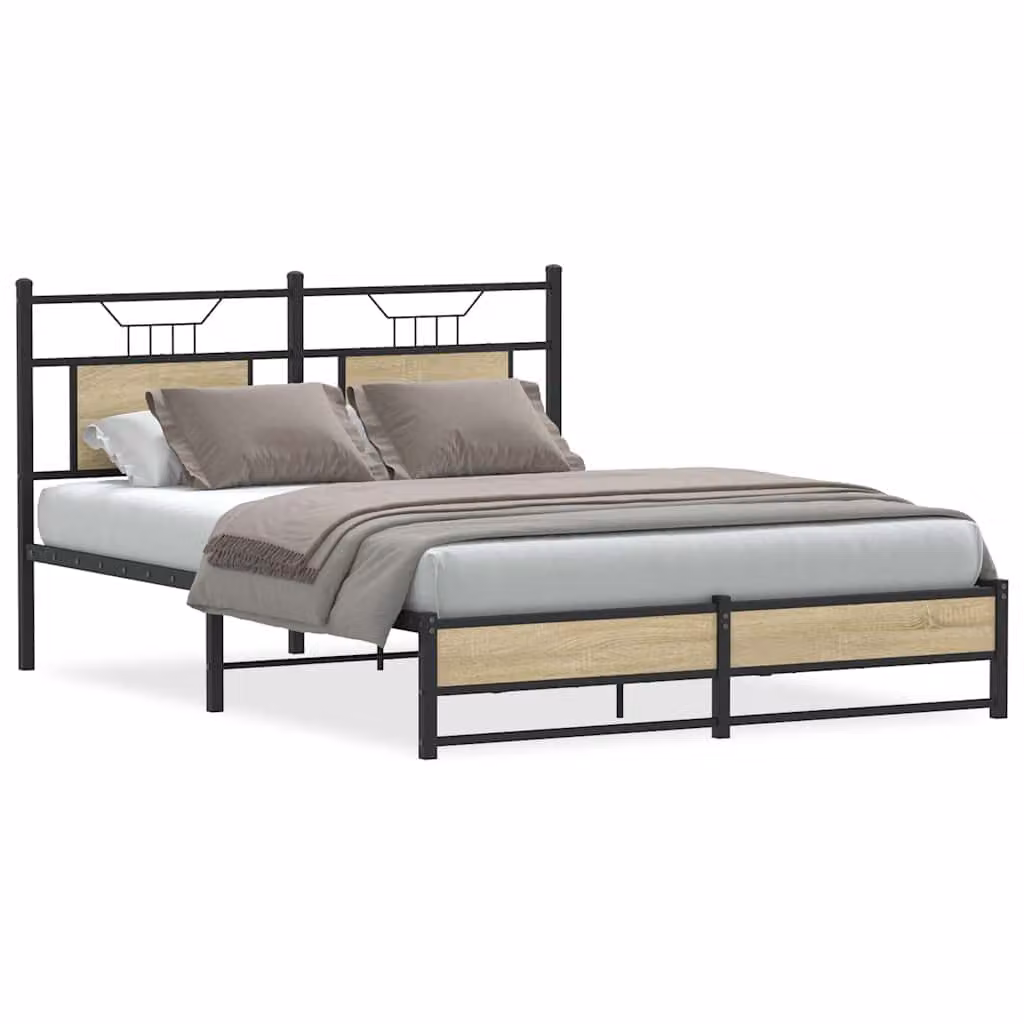 vidaXL Giroletto senza Materasso in Rovere Sonoma e Truciolato, L/P/H: 140 x 190 cm, Colore Marrone