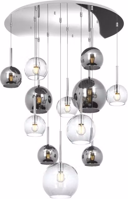 Lampadario Sospeso Contemporaneo Top Light Future in Metallo Cromo e Vetro Trasparente con 12 Luci E27