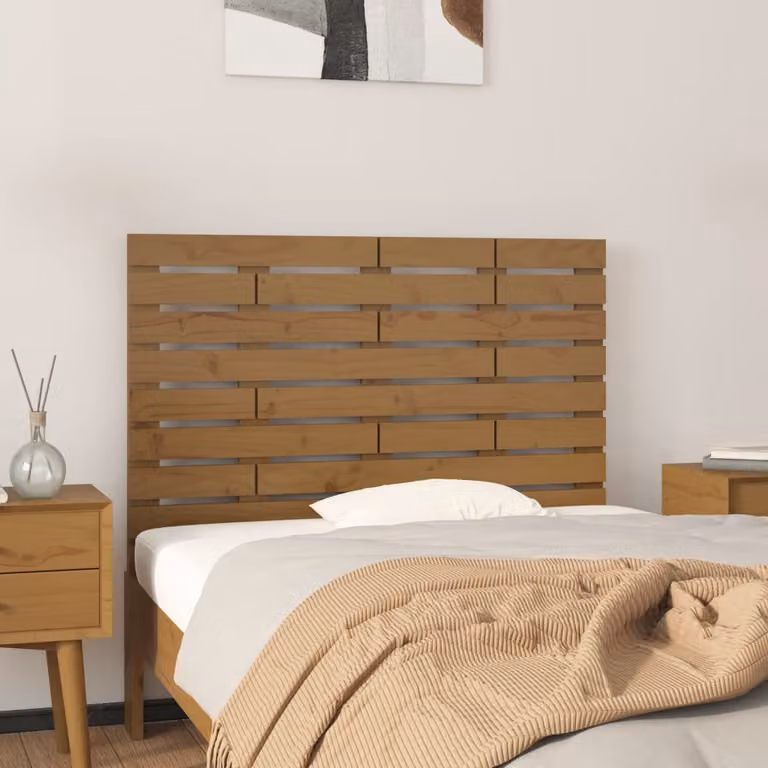 Testiera da parete vidaXL in legno massello di pino, colore marrone, L 96 cm x P 3 cm x H 63 cm