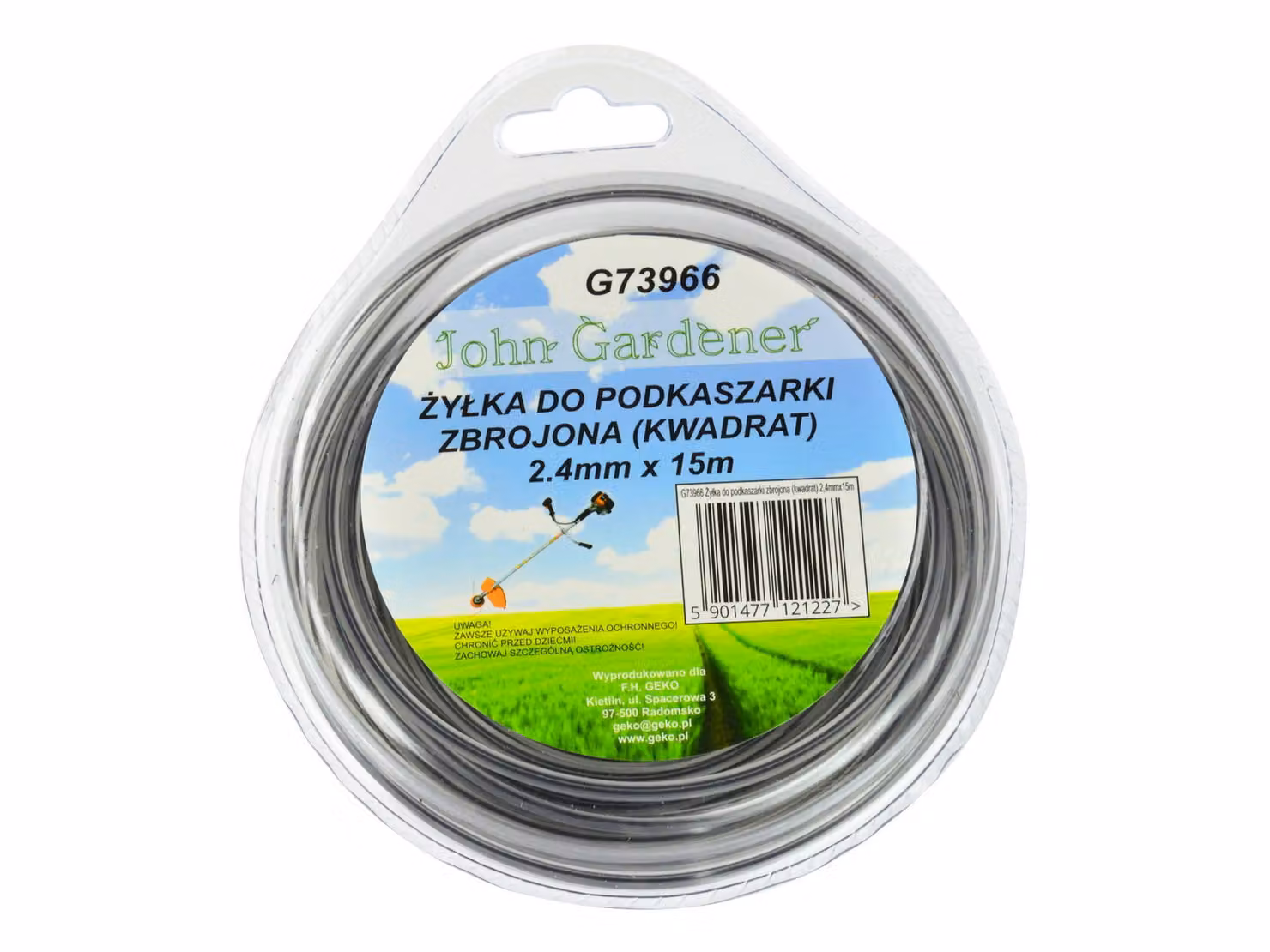 Corda per decespugliatore, rinforzata, 2,4 mm, 15 metri, profilo quadrato, in nylon
