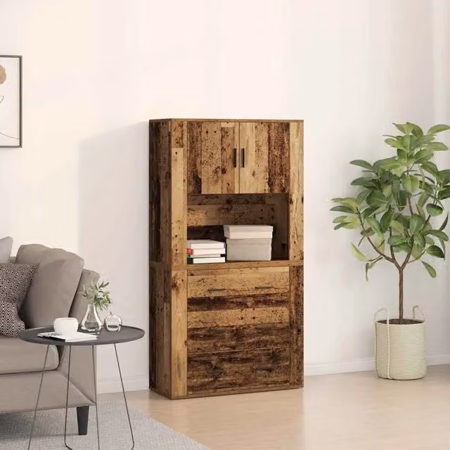 Credenza moderna vidaXL in legno ingegnerizzato e metallo, colore marrone, L: 80 cm, P: 33 cm, H: 150 cm