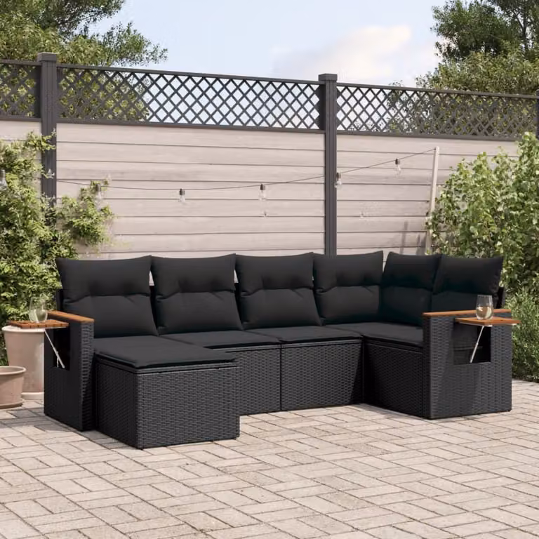 Maison Exclusive - Set Divano da Giardino 6 pz con Cuscini Nero in Polyrattan