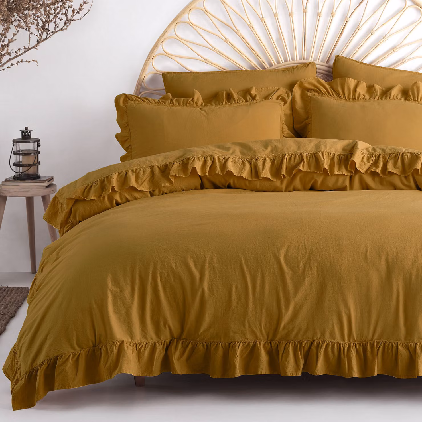 Biancheria da letto in cotone ECRU OLIVE/220x200(P) LAVATO A PIETRA