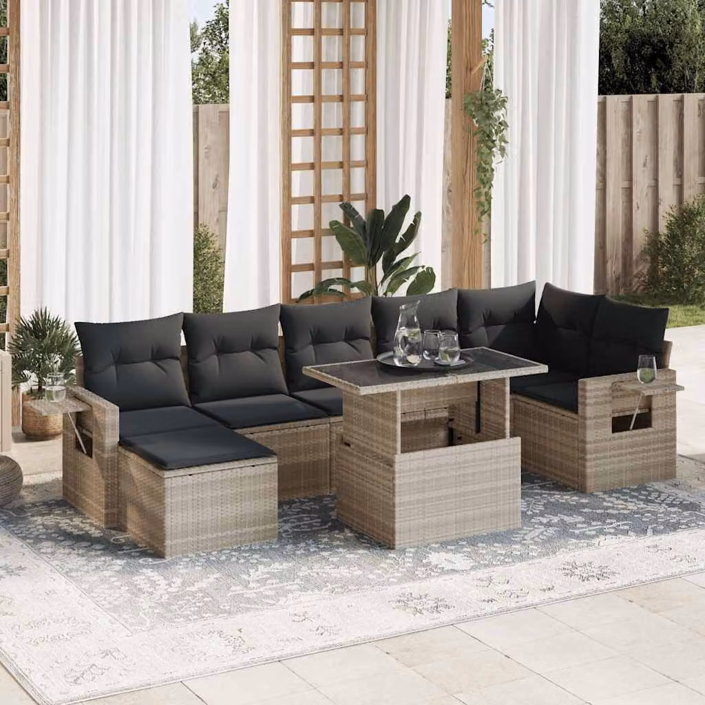 Maison Exclusive - Set da giardino 8 pezzi con cuscini Grigio chiaro Polyrattan