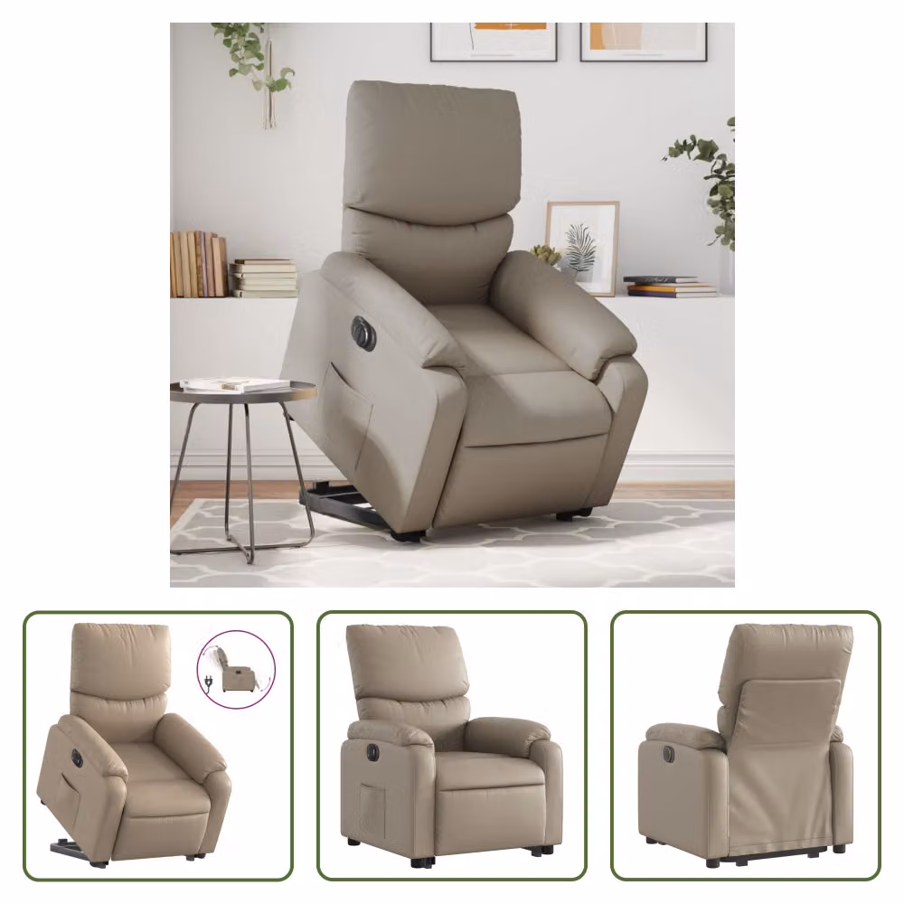 The Living Store Poltrona relax con supporto elettrico Cappuccino in ecopelle