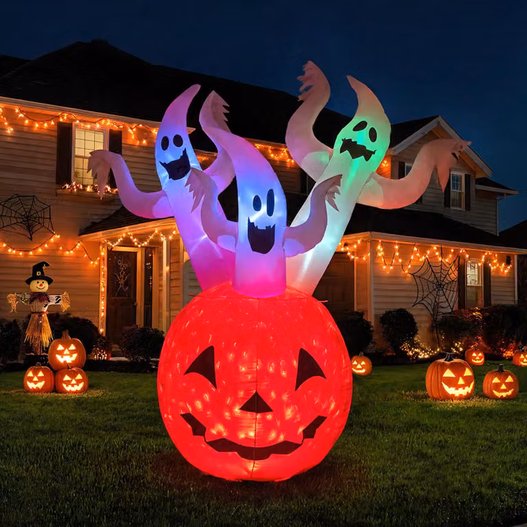 Costway Gonfiabile halloween alto con luci incorporate decorazione spettrale per giardino e cortile, Addobbo spaventoso da esterno con picchetti corde antiven