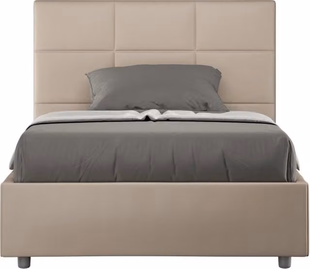 BS COM Letto una piazza e mezza senza rete imbottito 130x210 similpelle tortora
