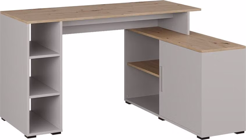 Scrivania angolare Vicco Rudy Cachemire 135 x 110 cm con ripiani, Model 57326