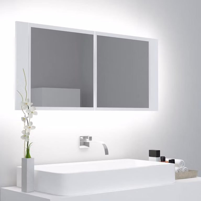 Specchio da bagno vidaXL con illuminazione LED integrata, bianco, L: 100 cm, H: 45 cm, P: 12 cm