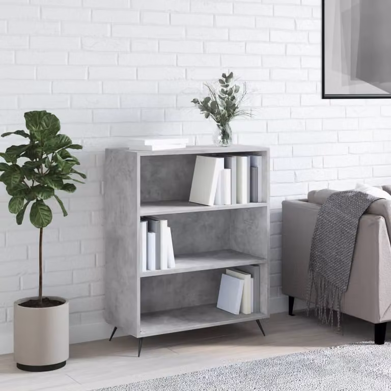 Libreria moderna vidaXL in legno e metallo, Grigio e Nero, L: 69,5 cm, P: 32,5 cm, H: 90 cm