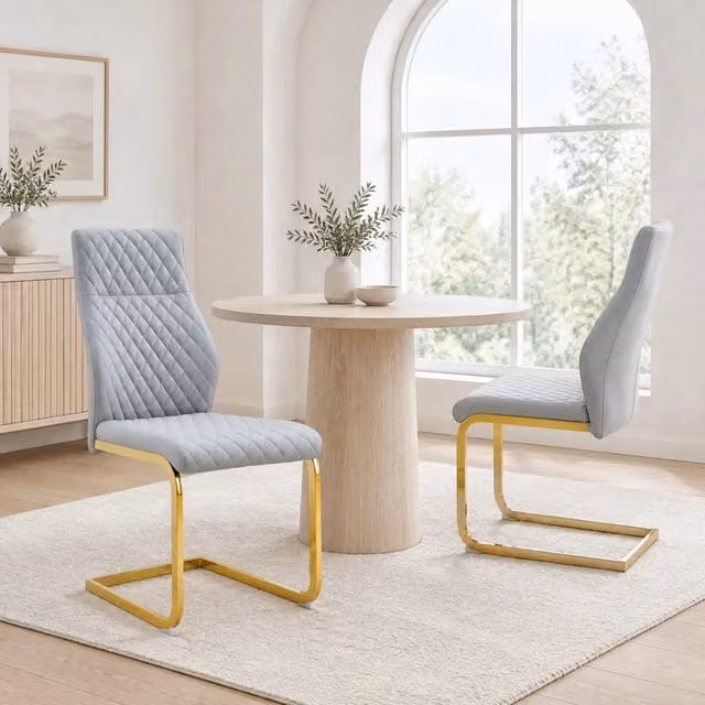 Set tavolo rotondo Ø60 cm e 2 sedie grigio chiaro