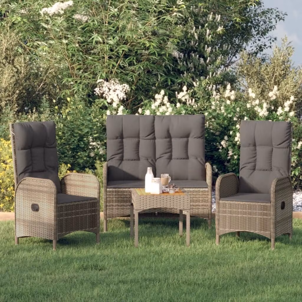 Maison Exclusive - Set da Pranzo da Giardino 3 pz con Cuscini in Polyrattan Grigio