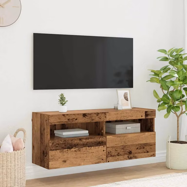Mobile TV da parete vidaXL in legno vecchio marrone con illuminazione integrata L/P/H: 100 x 30 x 40 cm