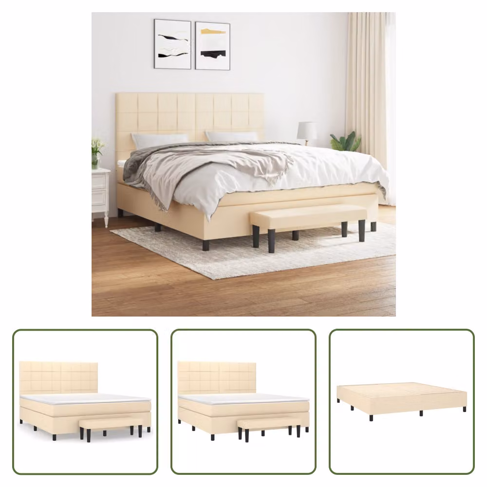 The Living Store Letto a molle con materasso crema 180x200 cm in tessuto
