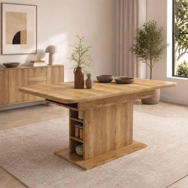 Tavolo da pranzo allungabile in ferro, colore naturale, 110/130x70x75 cm, rettangolare con vano portaoggetti, multifunzione salvaspazio per sala da pranzo e tempo libero