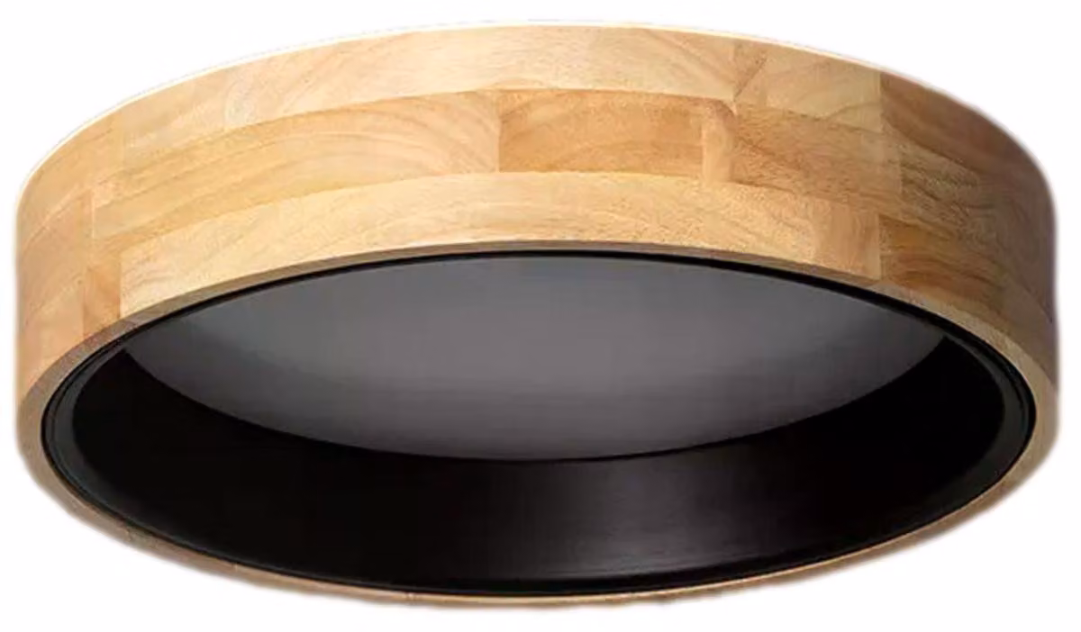 Plafone LED rotondo nero naturale 16W, tonalità di bianco, 1000 lm, effetto legno, dimensioni: 9,5 x 37 x 37 cm, IP20, Abruzzo