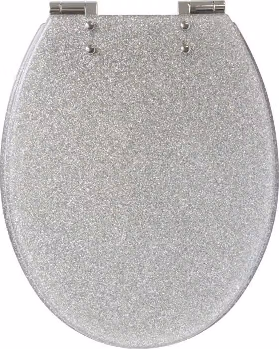 Sedile WC con freno magnetico, GELCO DESIGN, resina glitter argento, grigio glitterato