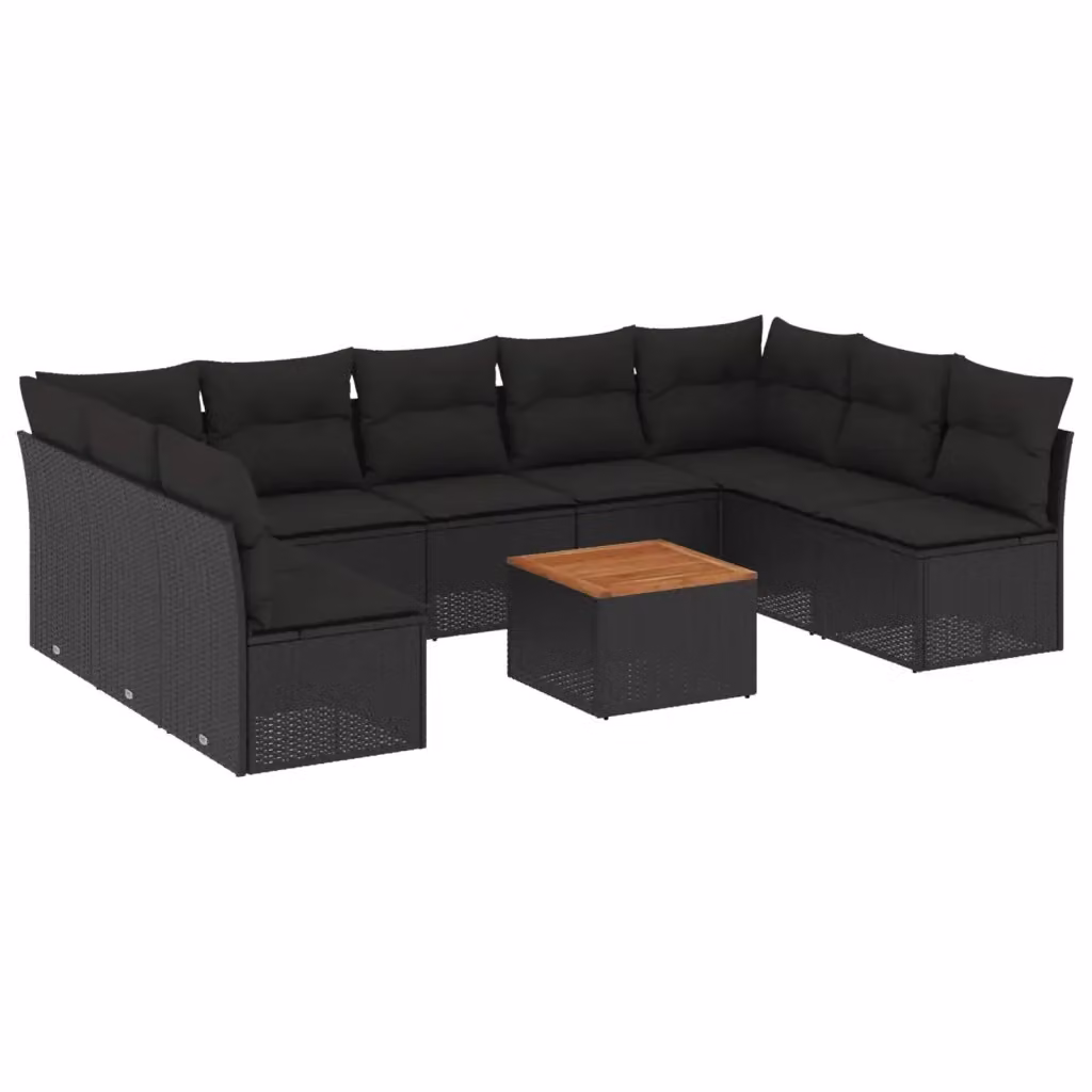 Set di Divani da Giardino vidaXL 10 Pezzi in Polyrattan Nero con Cuscini e Tavolino da Esterno a Forma di L – 2