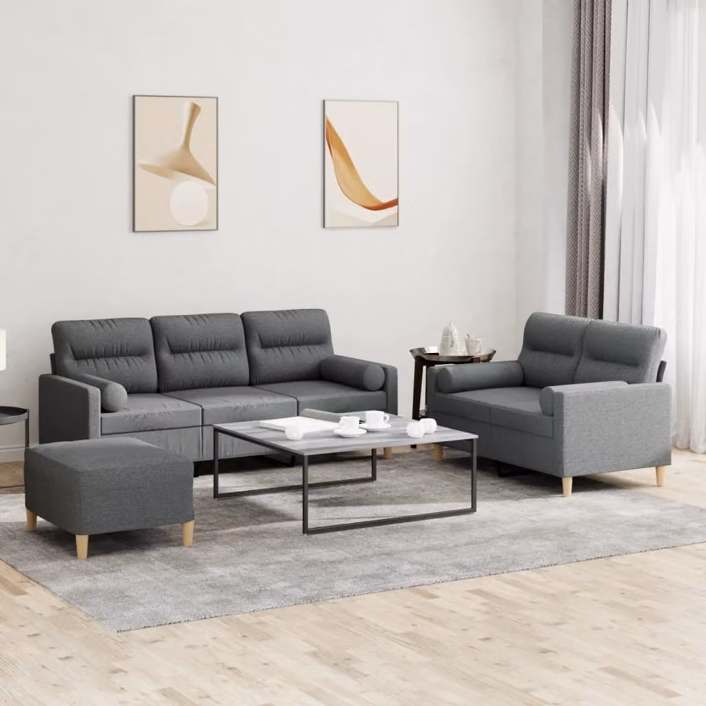 Maison Exclusive - Set divano a 3 pezzi con cuscini in tessuto grigio scuro