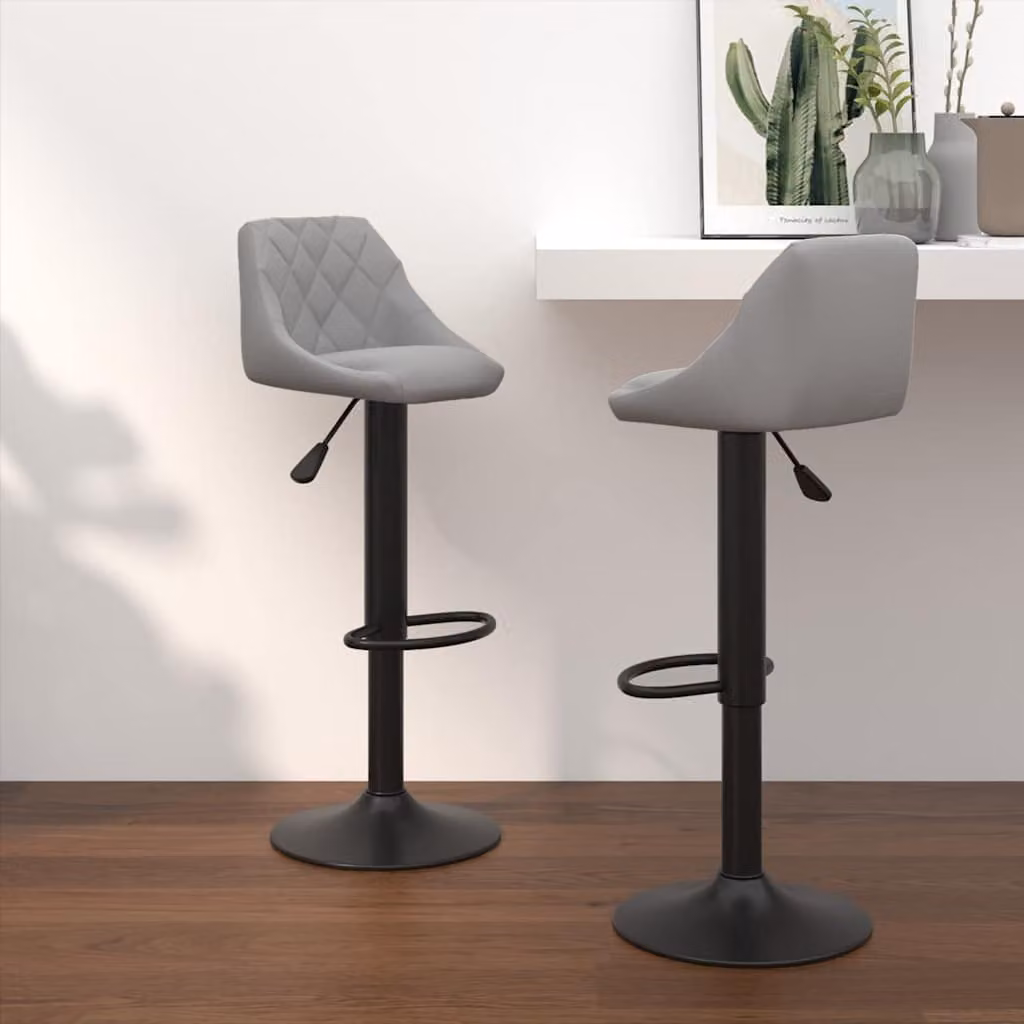Set di 2 sgabelli da bar vidaXL in velluto grigio chiaro con base girevole a 360 gradi