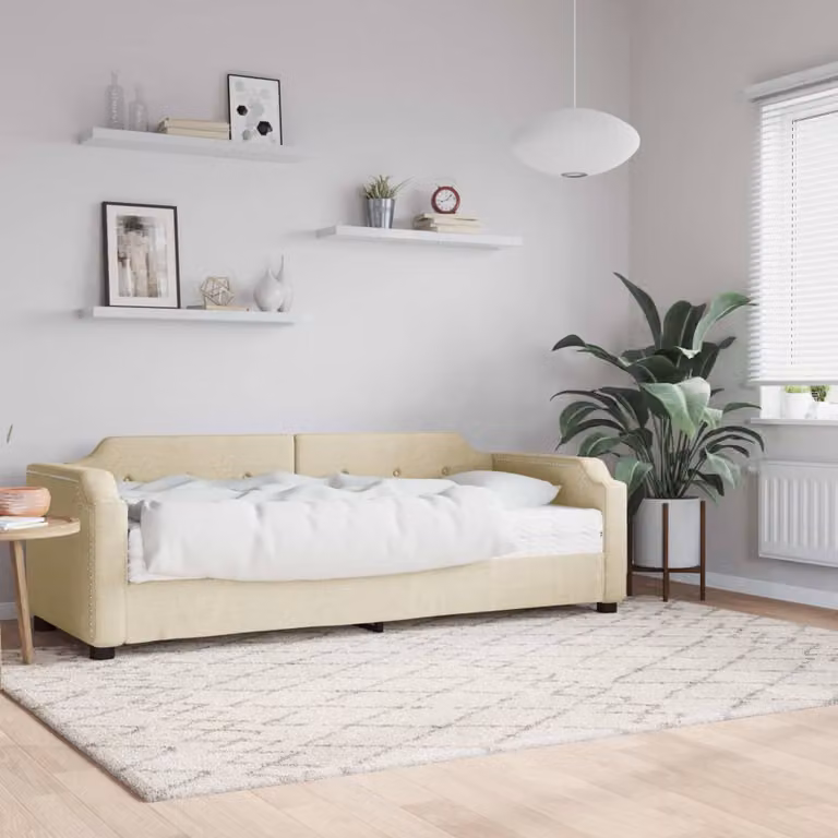 vidaXL Divano Letto con Materasso in Tessuto Beige L: 200 cm, P: 80 cm, H: 66,5 cm