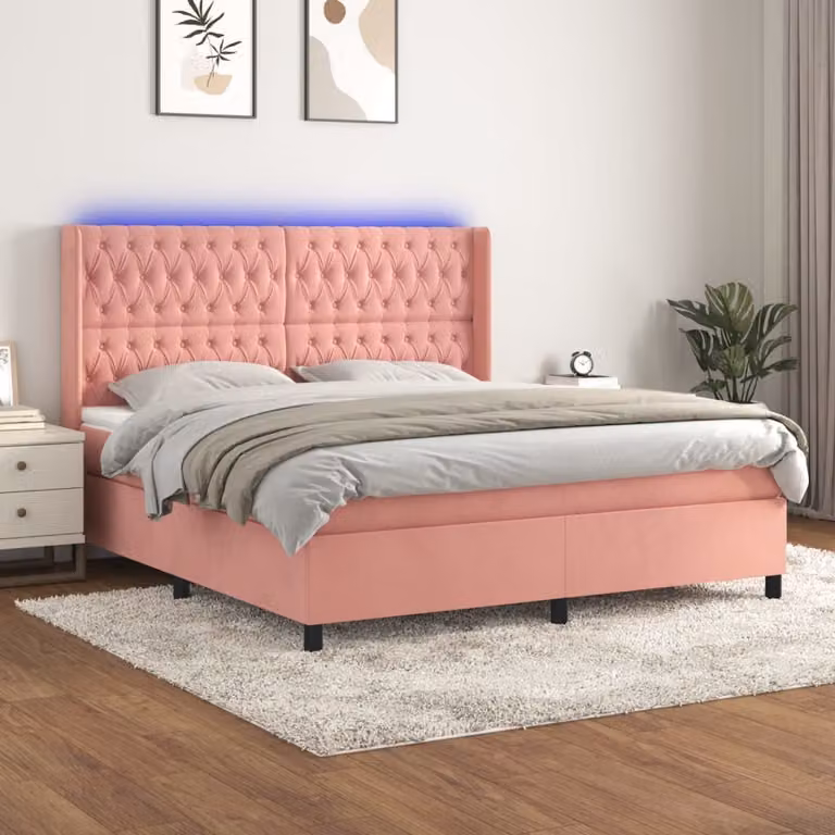 Letto Ibrido con Materas e LED vidaXL in Velluto Rosa, L/P/H: 160 x 200 x 163 cm