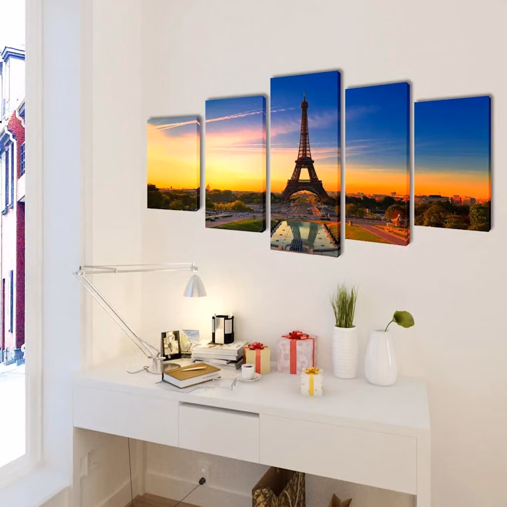 vidaXL 5 pz Set Stampa su Tela da Muro La Torre Eiffel 200 x 100 cm