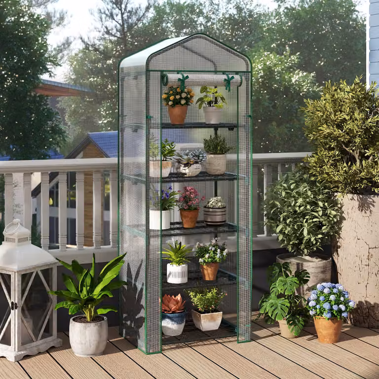 Serra mini Costway con 5 ripiani in metallo antiruggine e copertura a cerniera, verde, ideale per piante in giardino, patio o balcone