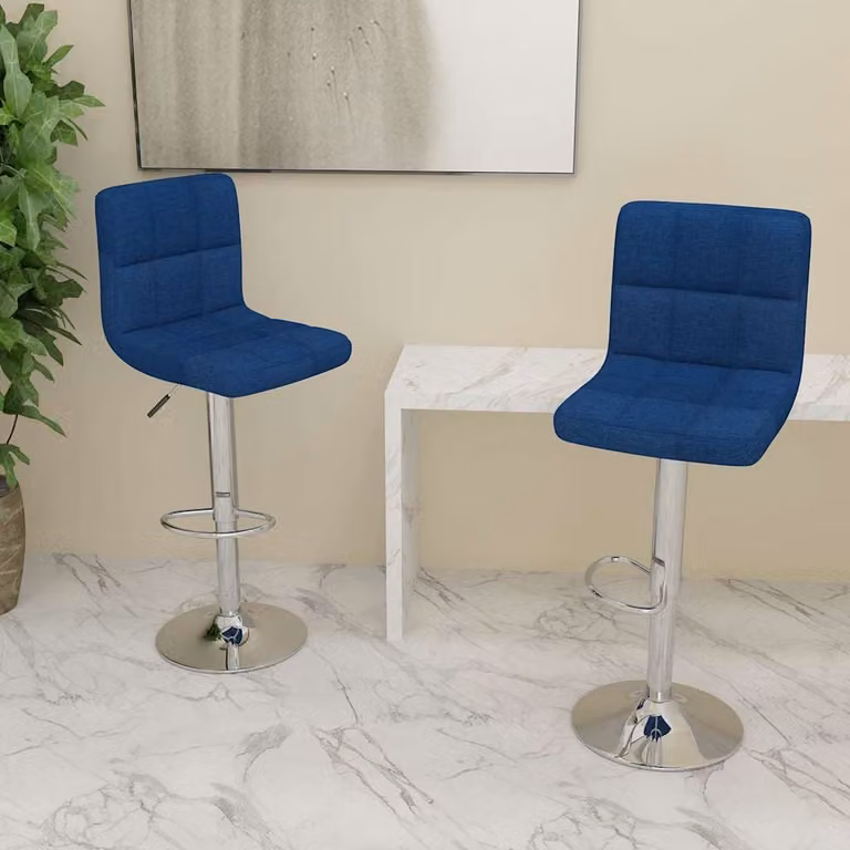 Set di 2 sgabelli da bar vidaXL blu in tessuto con base girevole 360 gradi e struttura in metallo