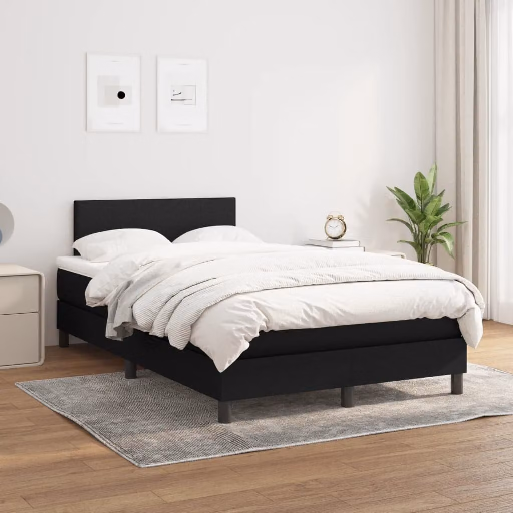 vidaXL Giroletto a Molle con Materasso Ibrido in Tessuto Nero L/P/H: 120 x 200 cm – 1