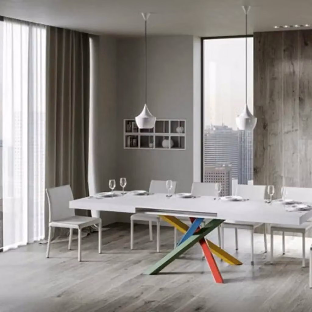 Tavolo allungabile Itamoby Volantis rettangolare in bianco frassino con gambe multicolore in metallo L/P/H: 140/244 x 90 x 77 cm – 2