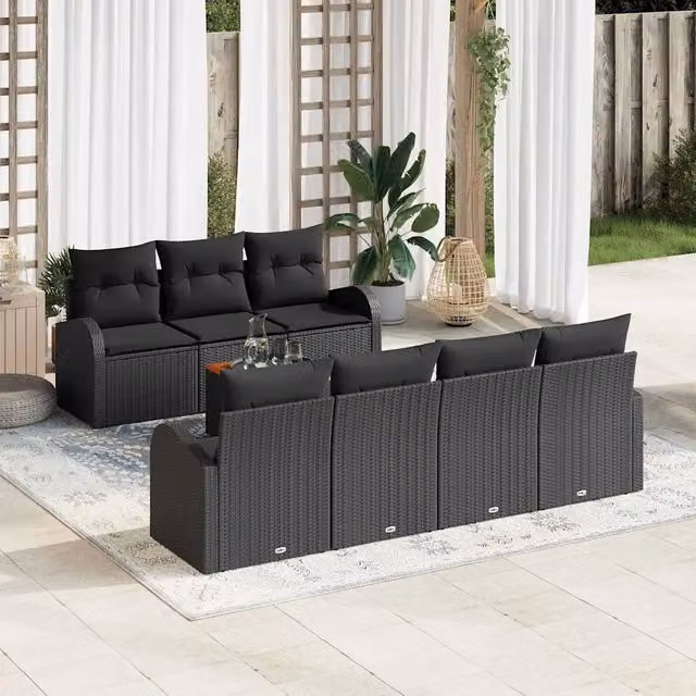 Set Divano da Giardino 8 pz Nero polyrattan 3347541