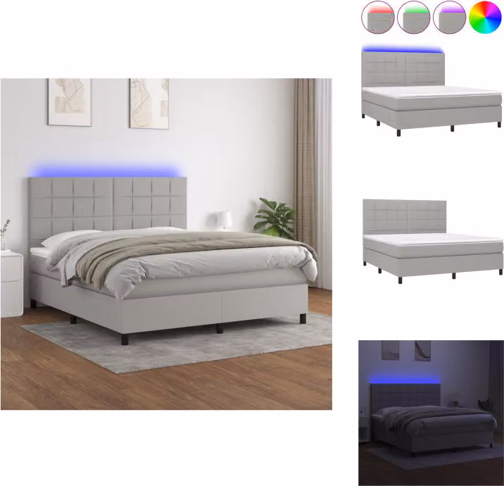 vidaXL Letto a molle con materasso e tessuto LED grigio chiaro 180x200 cm - Letti e strutture letto
