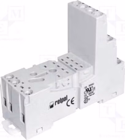 1 x Base (zoccolo) 300 VAC, connettori: 8, corrente: 12 A. Montaggio: su guida DIN, per relè elettromagnetici a montaggio su pannello, modello GZM2