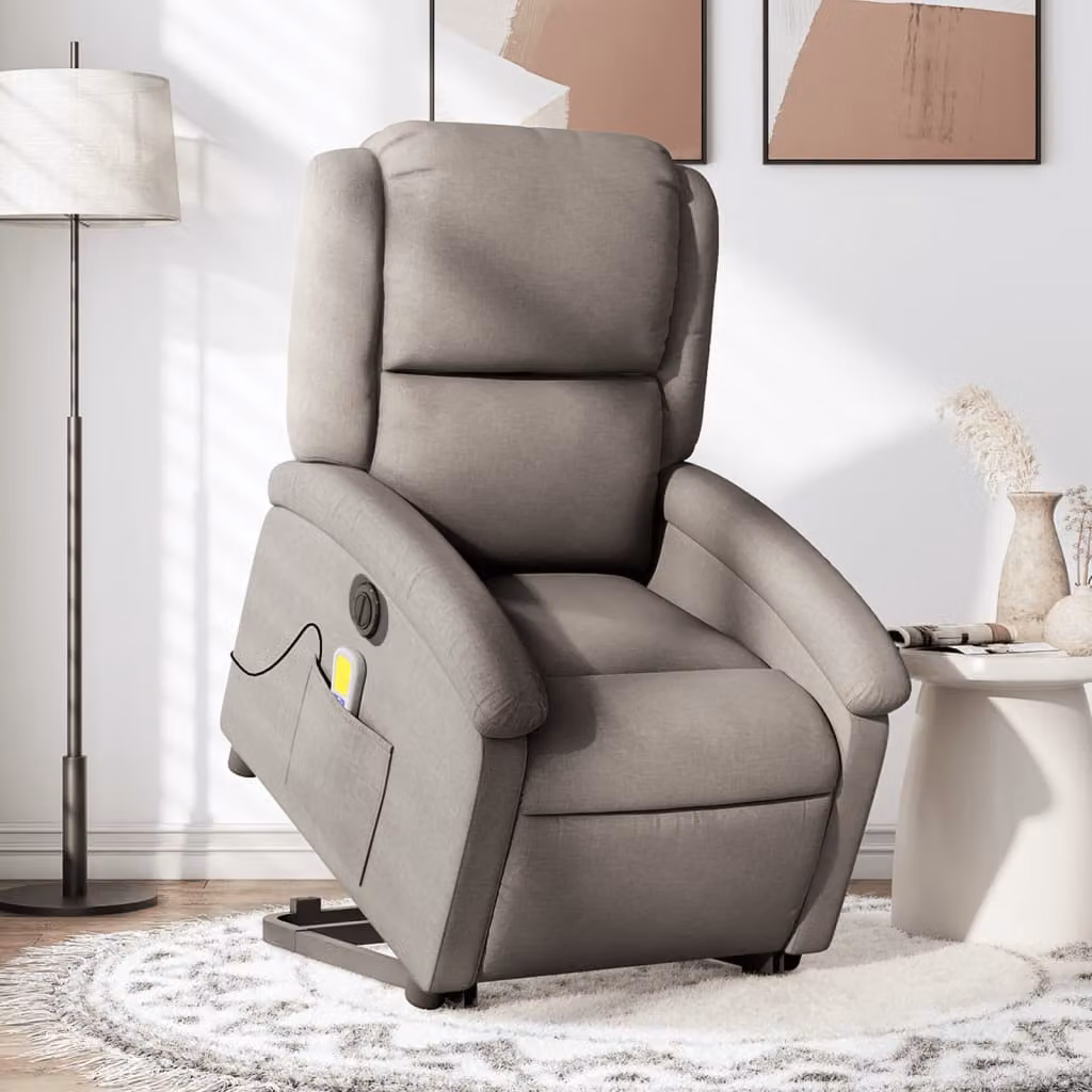 vidaXL Poltrona Alzapersona Elettrica con Massaggio in Tessuto Beige e Grigio – 1